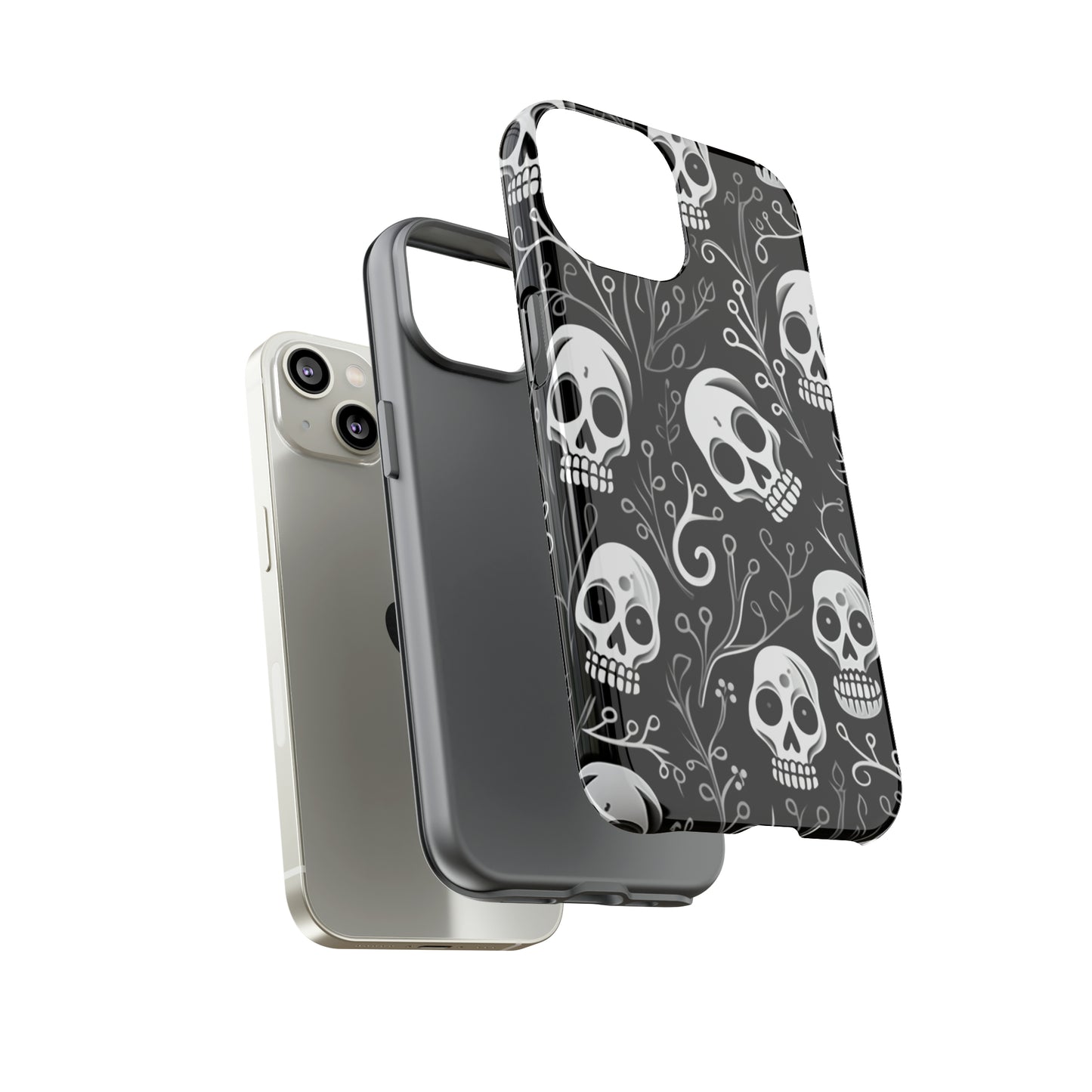 Join the Goth Side: Black Skull Floral Print | Mystical Elegance Case for iPhone, Samsung Galaxy, and Google Pixel