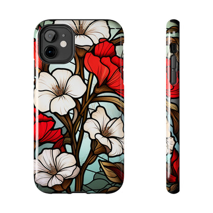 Red and White Floral Stained Glass iPhone Case