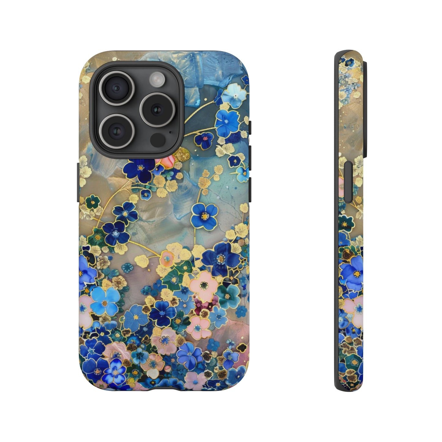 Forget Me Nots Gold Color Splash Floral Design Phone Case