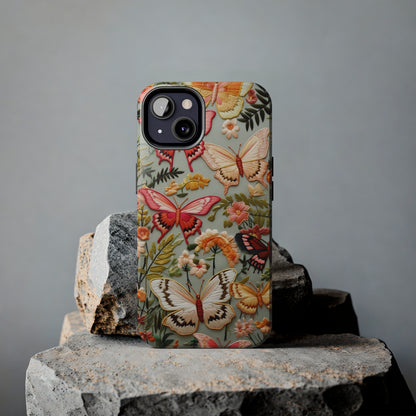 Embroidery Butterflies iPhone Case | Whimsical Elegance and Nature's Beauty in Handcrafted Detail