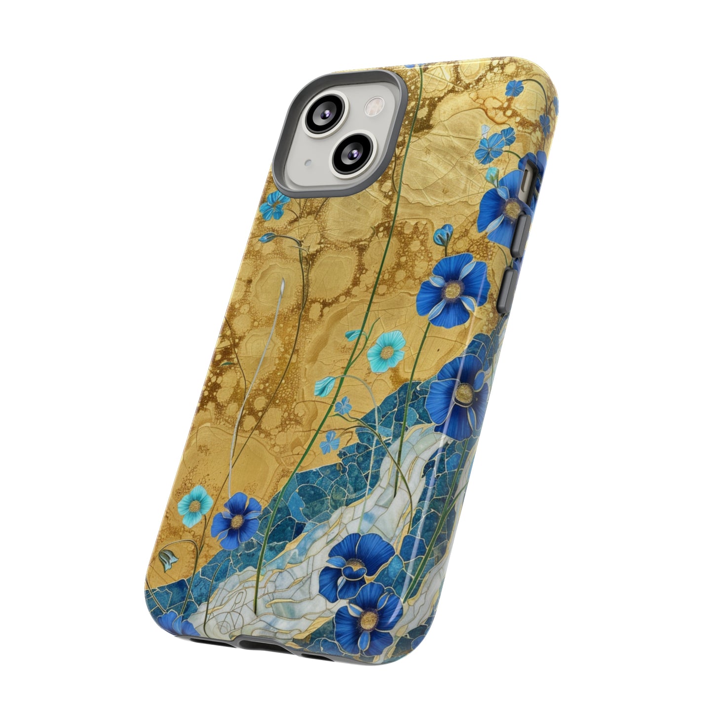 Forget Me Nots Gold Color Splash Floral Design Phone Case