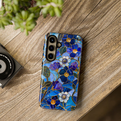 Blue Floral Stained Glass Gold Inlay Wild Flowers Phone Case