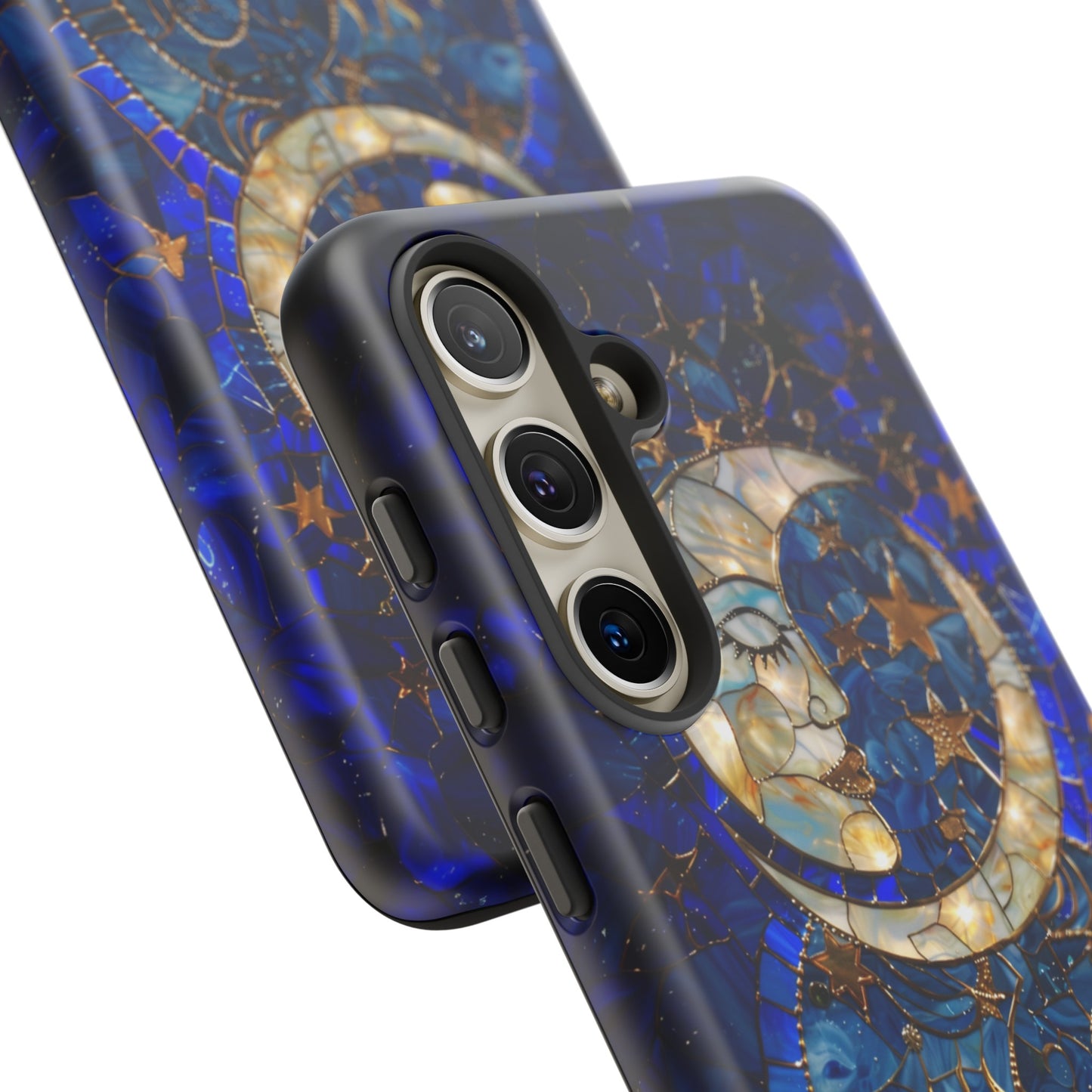 Celestial Stained Glass Moon and Stars Phone Case, Night Sky iPhone 15 Case