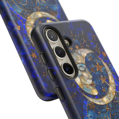 Celestial Stained Glass Moon and Stars Phone Case, Night Sky iPhone 15 Case