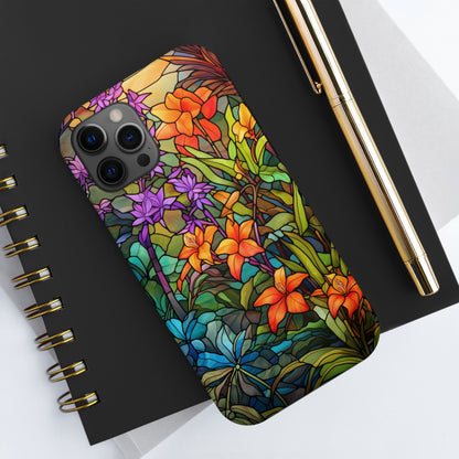 Stained Glass Phone Case Floral Aesthetic Art Nouveau Retro Samsung Galaxy Phone Tough Case iPhone 14 Plus 13 12 7 8 Se Hippie Boho