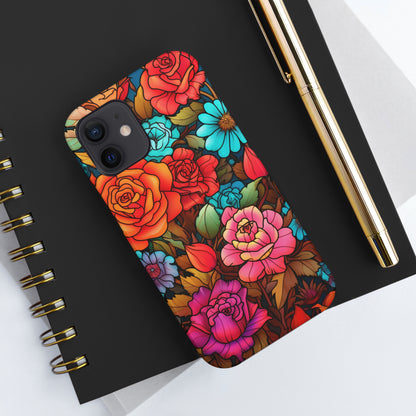 Stained Glass Tough iPhone Case | Trippy Psychedelic Flowers Floral Aesthetic Retro iPhone 14 Plus 13 12 7 8 Se Trendy Hippie Boho