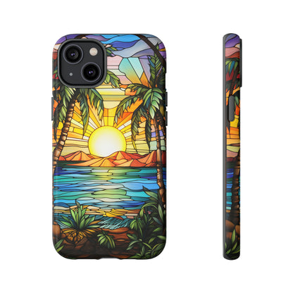 Tropical Stained Glass Sunset Beach
