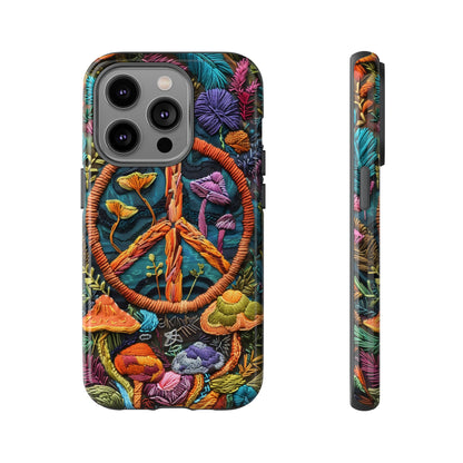 Embroidery Style Magic Mushrooms and Peace Sign Phone Case