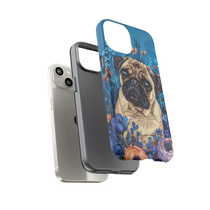 Cute Pug Dog Blue Floral Design Phone Case