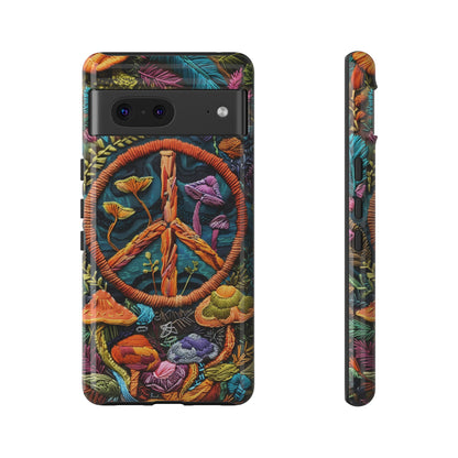 Embroidery Style Magic Mushrooms and Peace Sign Phone Case