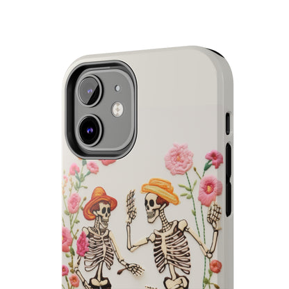 Dancing Halloween Skeletons Embroidery iPhone Case | iPhone X to iPhone 14 Pro Max