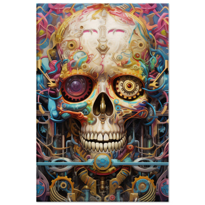 Vibrant Mechanical Skull psychedelic art canvas