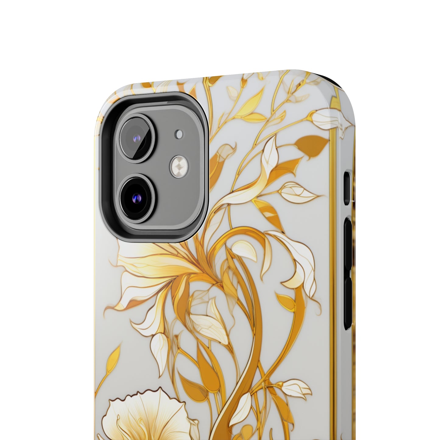 Gold floral Elegance: Art Deco Stained Glass iPhone Case | Vintage Glamour & Modern Protection for iPhone Models 11 through 14 Pro Max