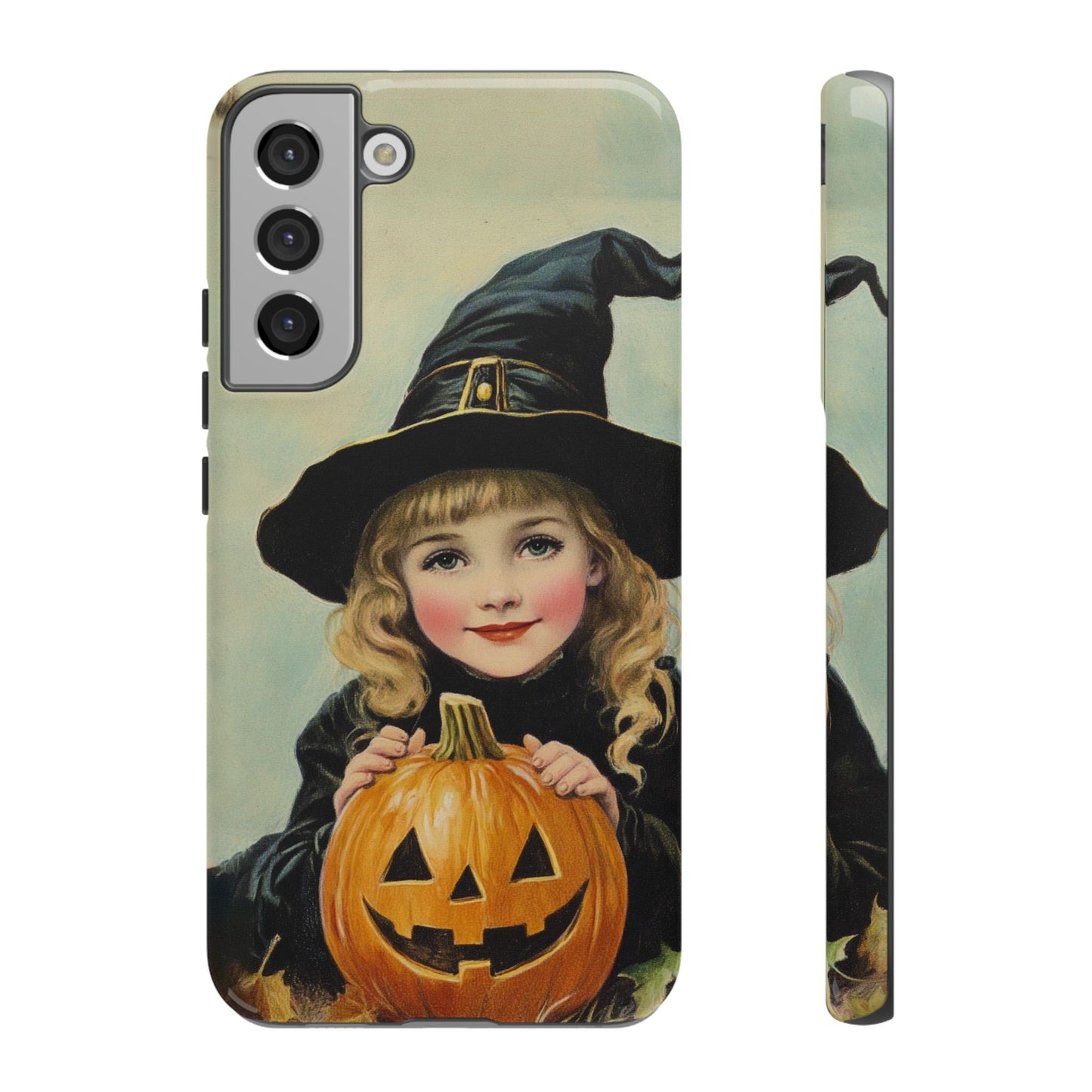 Vintage Halloween Card Witch and Jack-o'-lantern Phone Cover