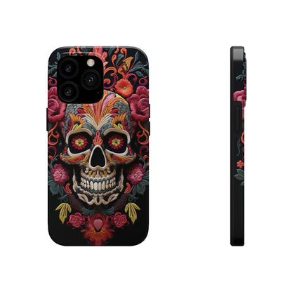 Embroidery Style Sugar Skulls Goth Dark Academia Tough Case iPhone, Edgy Cover, iPhone 14 Plus 13 12 7 8 Se Trendy Halloween Retro Vibe