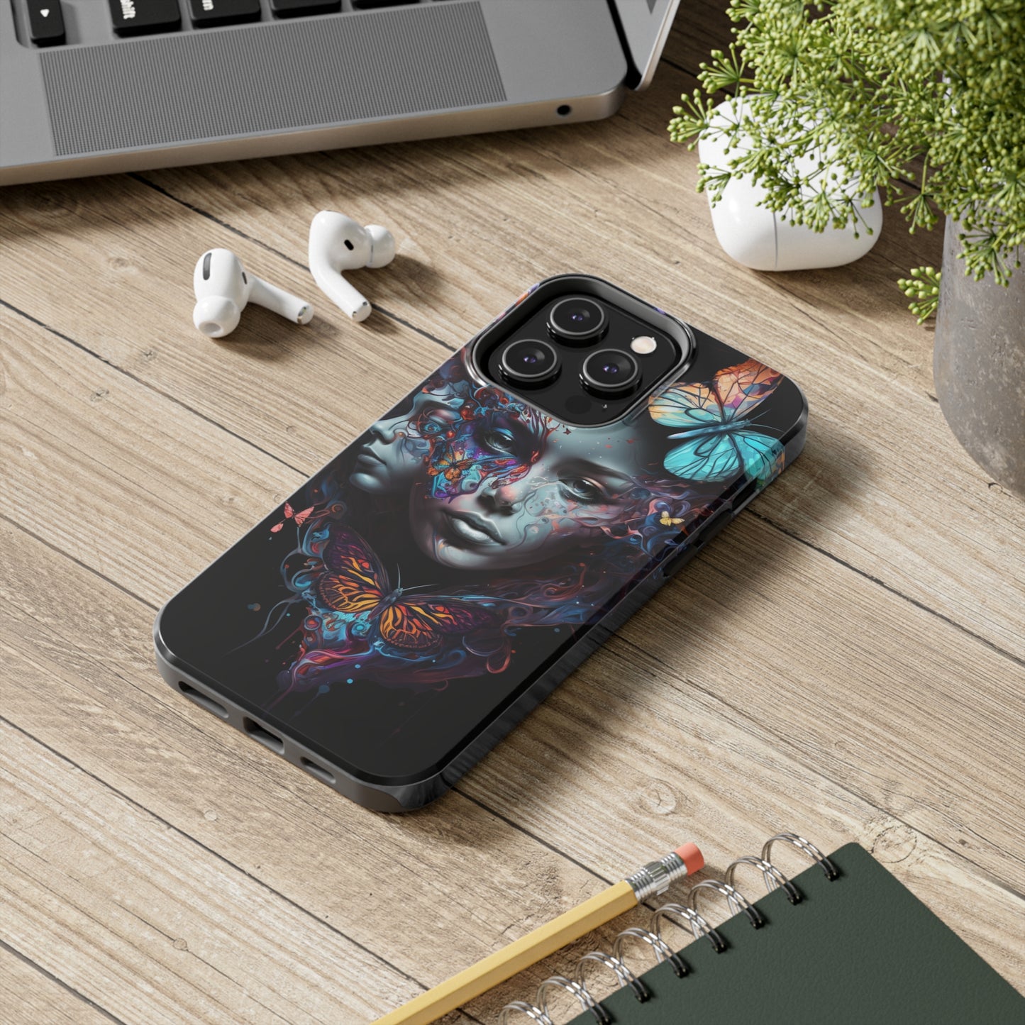 Synthwave Butterfly Girl Trippy Fantasy Art iPhone Case | Embrace the Futuristic Vibe with Whimsical Artistry