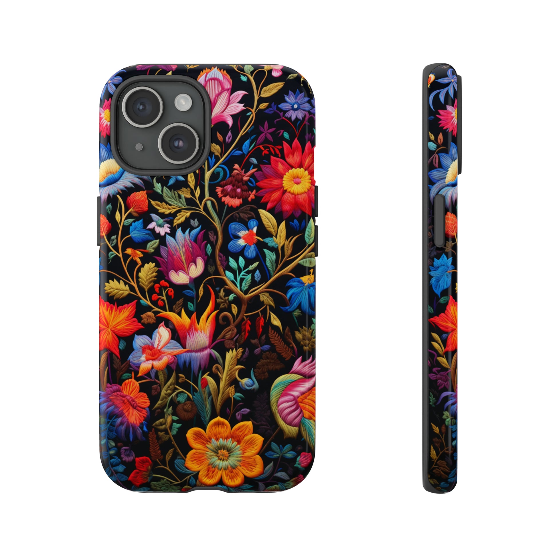 Mexican-style embroidery floral art phone case for iPhone 15