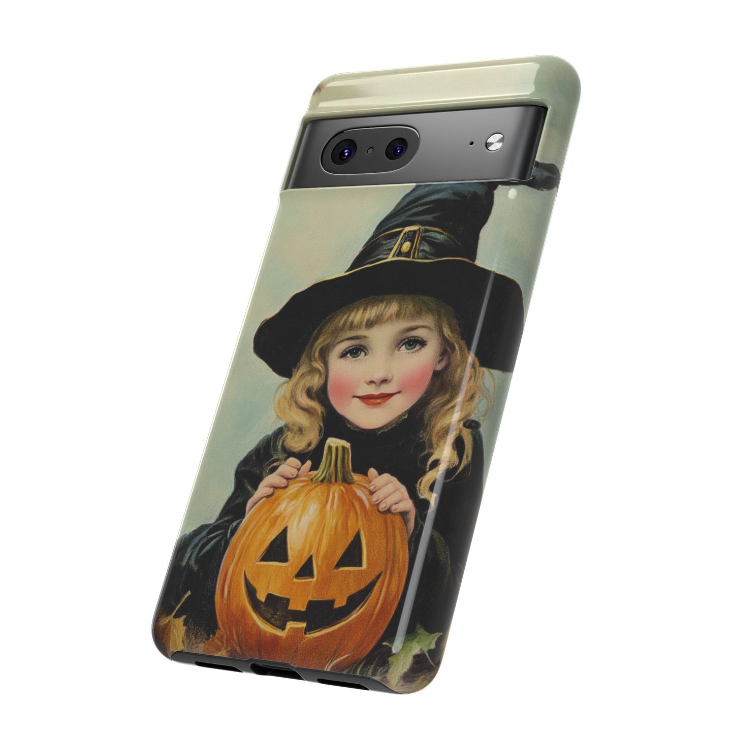 Vintage Halloween Card Witch and Jack-o'-lantern Phone Cover