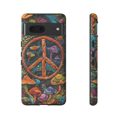 Embroidery Style Magic Mushrooms and Peace Sign Phone Case