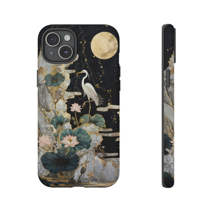 Heron and Moon Floral Zen Art Phone Case