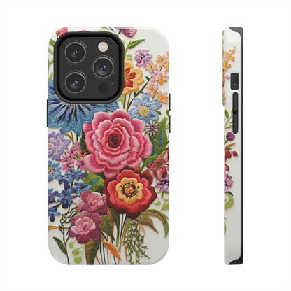 Embroidery Style Floral Aesthetic Flowers in Retro Vintage Tough Case iPhone Case