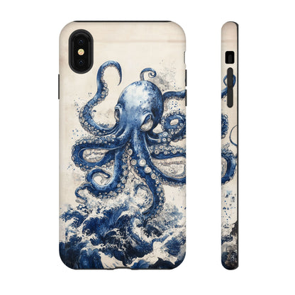 Vintage Japanese Art Style Blue Octopus and Waves Phone Cover