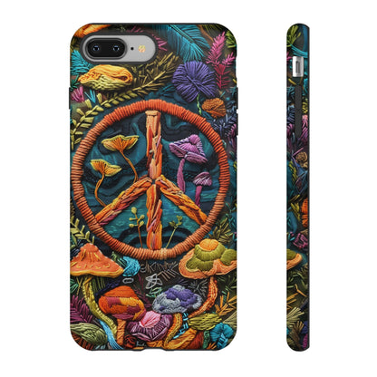 Embroidery Style Magic Mushrooms and Peace Sign Phone Case