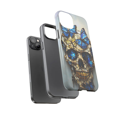 Gold and Blue Stained Glass Skull and Butterflies Phone Cover