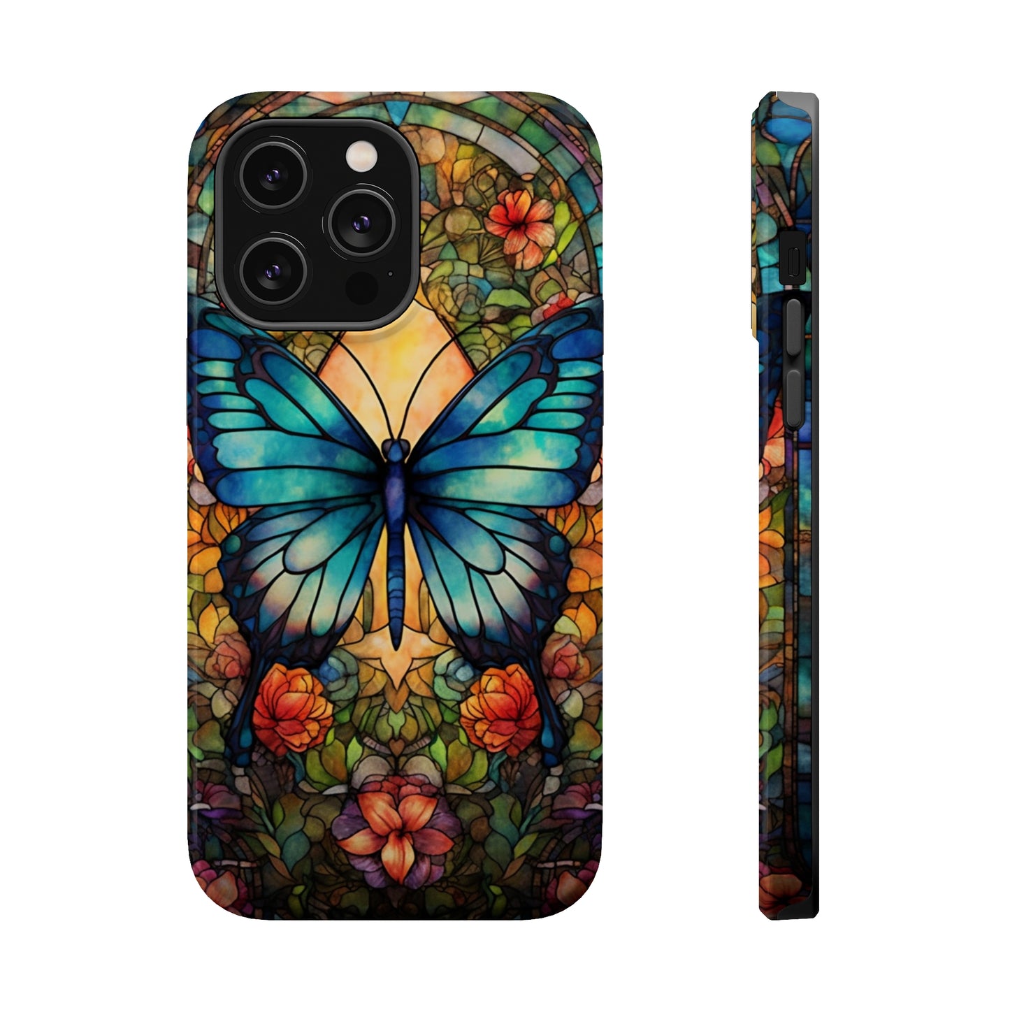 Butterfly Stained Glass MagSafe iPhone Case | Floral Aesthetic Art Retro Phone Tough Case iPhone 14 Plus 13 12 7 8 SE Hippie Boho Style