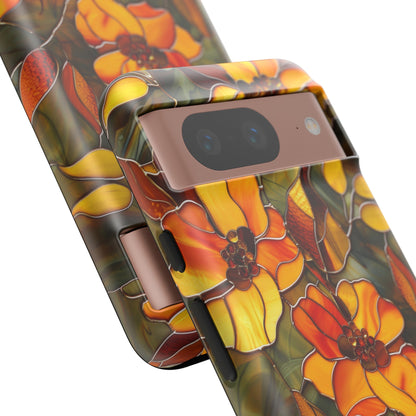 Orange Floral Phone Case Stained Glass Style