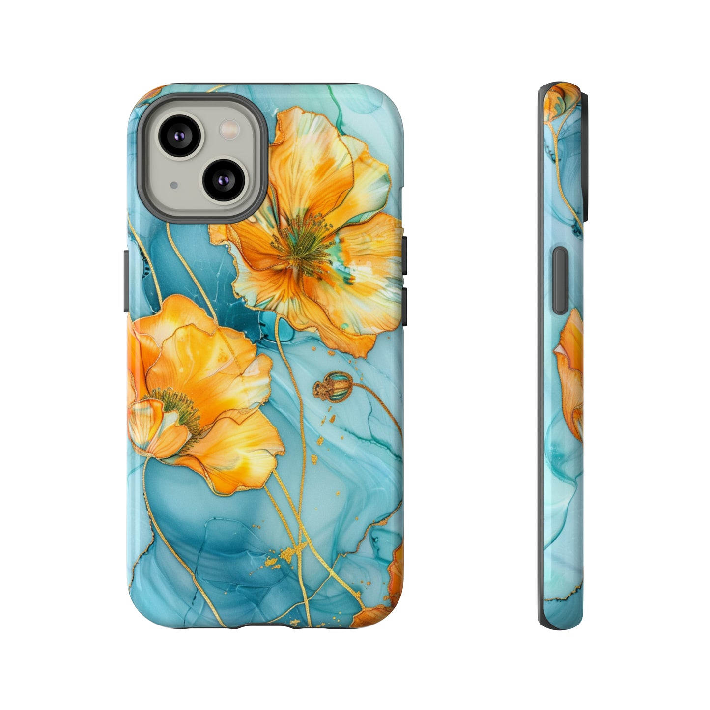 Gold Poppies Color Splash Floral Design Phone Case