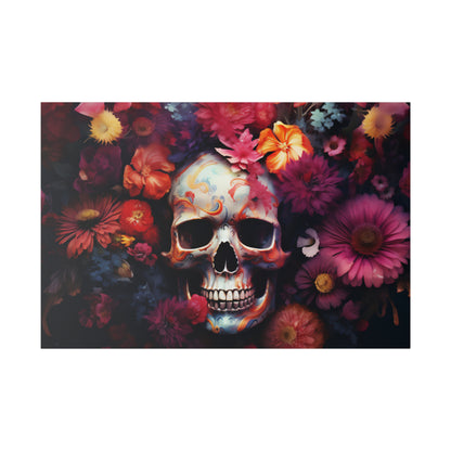 Psychedelic Skull and Flowers | Vibrant Stretched Canvas Print