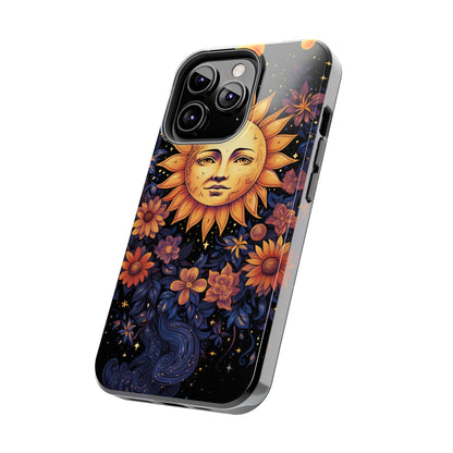 Cosmic Blooms: Floral Sun, Moon & Stars iPhone Case - Where Celestial Meets Botanical