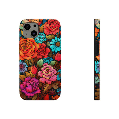 Stained Glass Tough iPhone Case | Trippy Psychedelic Flowers Floral Aesthetic Retro iPhone 14 Plus 13 12 7 8 Se Trendy Hippie Boho