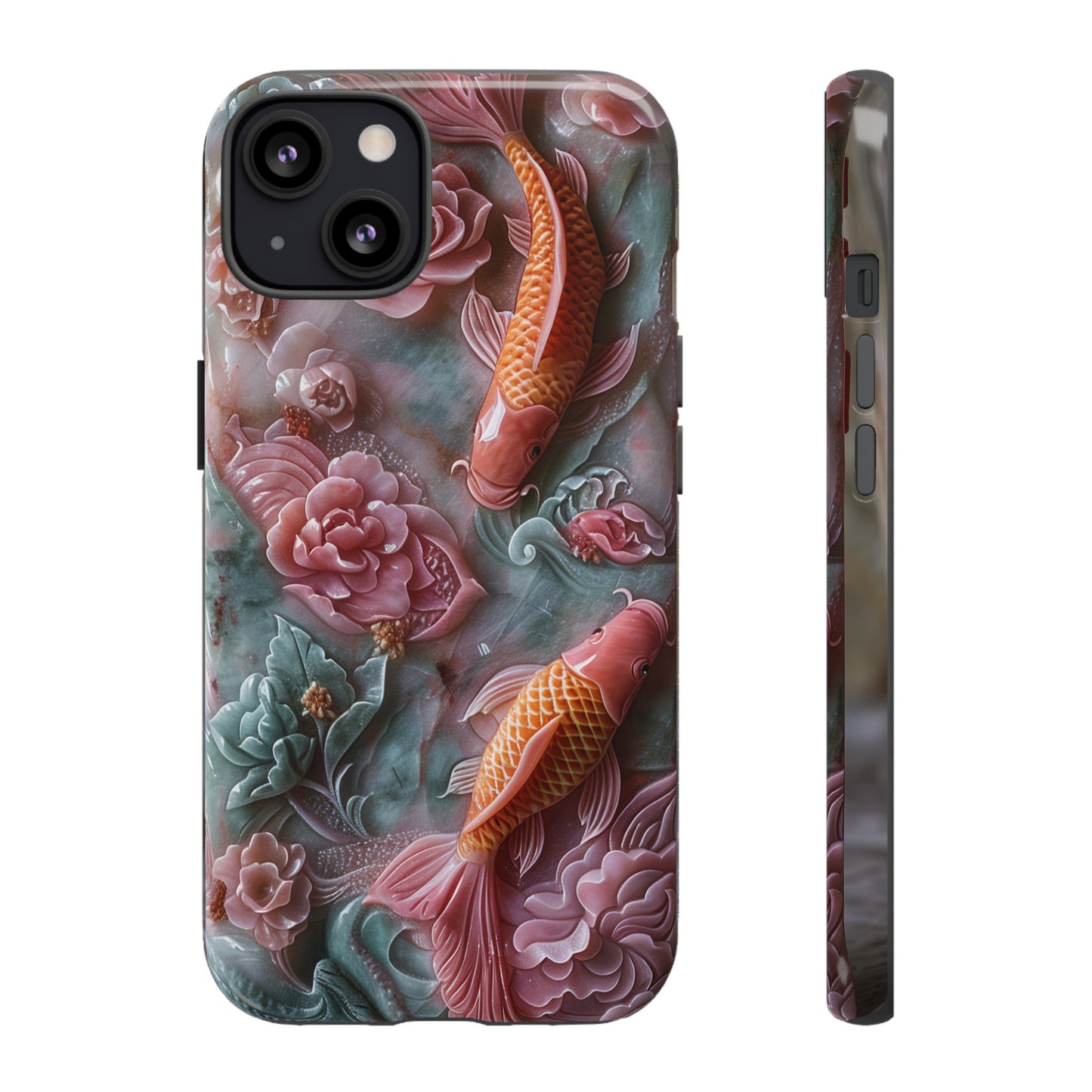 Pink Marble Fish Asian Jade Carving Koi Art Phone Case