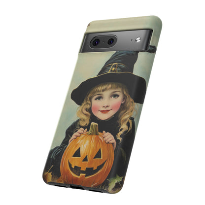 Vintage Halloween Card Witch and Jack-o'-lantern Phone Cover