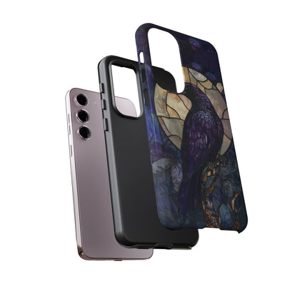 Halloween Phone Case Purple Raven Stained Glass Style Spooky Moon Phone Cover