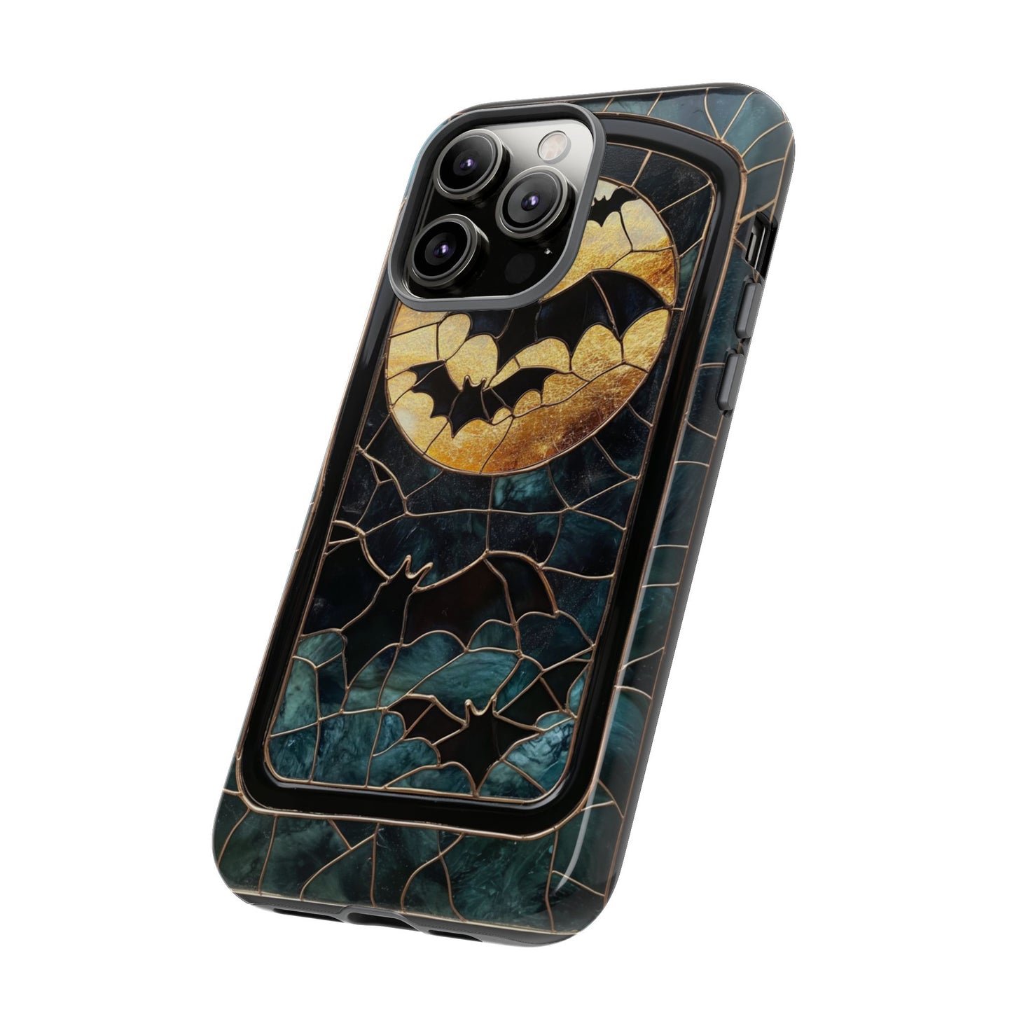 Halloween Phone Case Bats Stained Glass Style Spooky Moon Phone Cover