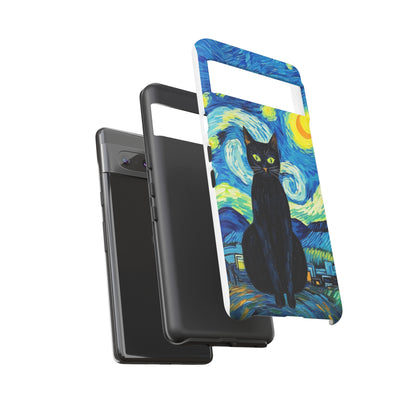 Starry Night Van Gogh Black Cat iPhone, Samsung Galaxy, Google Pixel  Case | Embrace Artistic Whimsy and Feline Charm