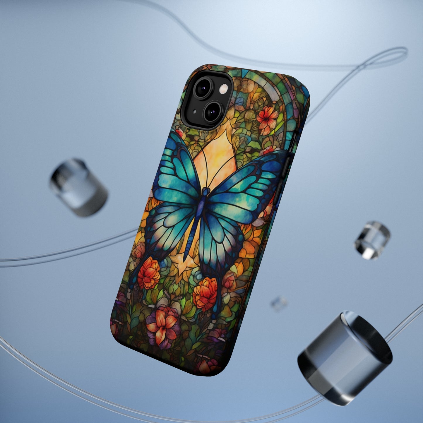 Butterfly Stained Glass MagSafe iPhone Case | Floral Aesthetic Art Retro Phone Tough Case iPhone 14 Plus 13 12 7 8 SE Hippie Boho Style