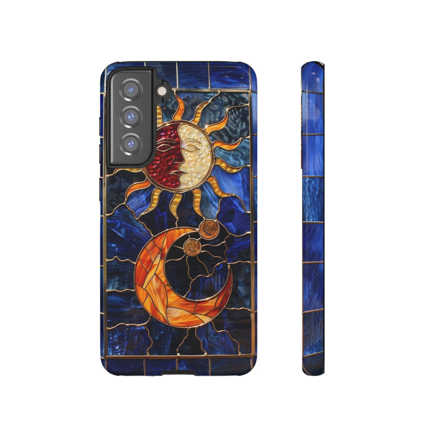 Celestial Stained Glass Moon and Stars iPhone 15 Case