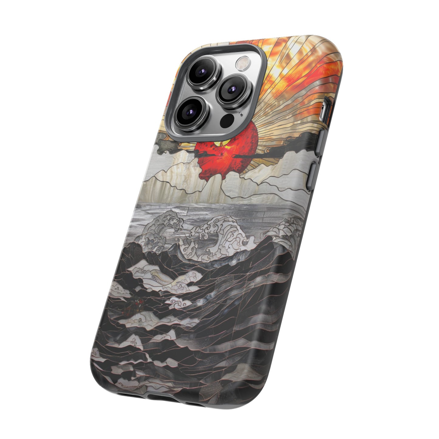 Japanese Rising Sun Phone Case Stained Glass Ocean Wave Phone Cover iPhone 15 Case