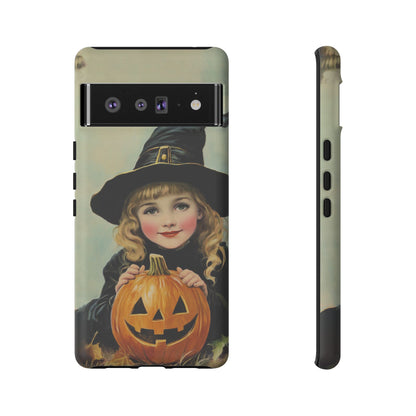 Vintage Halloween Card Witch and Jack-o'-lantern Phone Cover