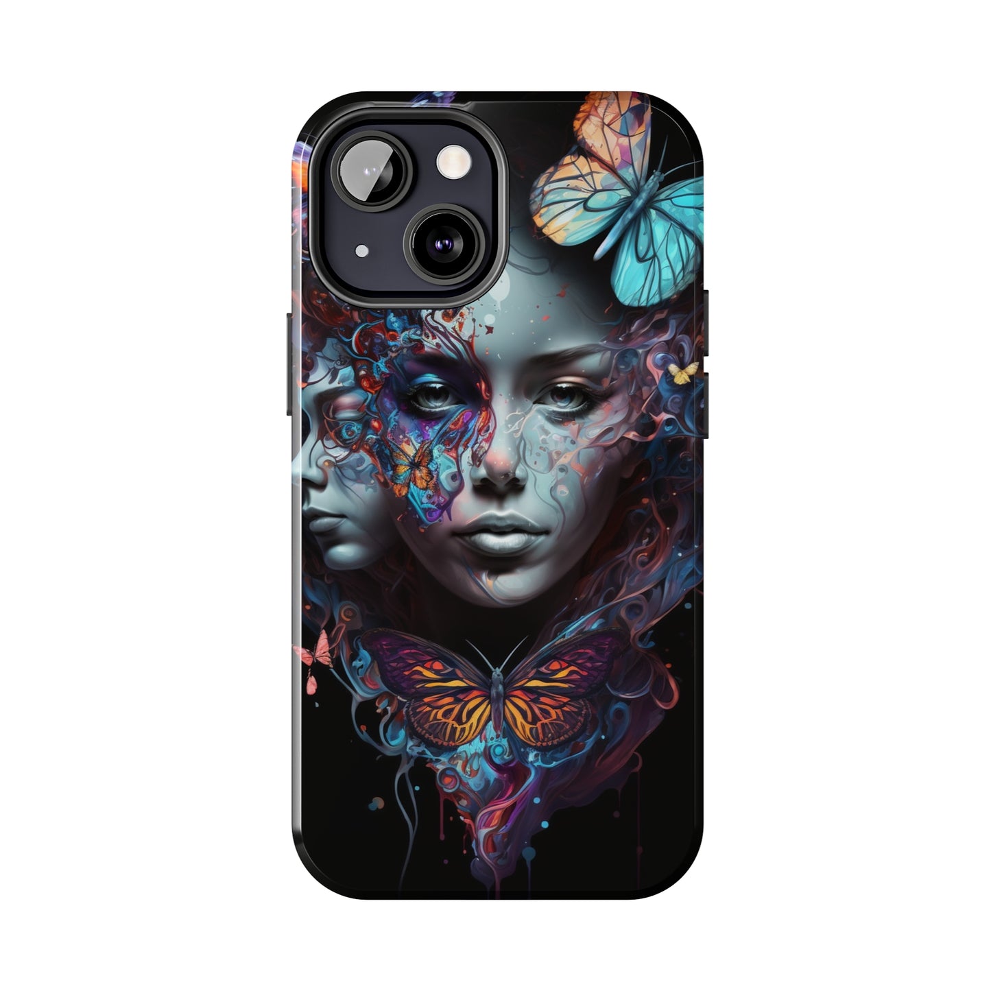 Synthwave Butterfly Girl Trippy Fantasy Art iPhone Case | Embrace the Futuristic Vibe with Whimsical Artistry