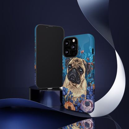 Cute Pug Dog Blue Floral Design Phone Case