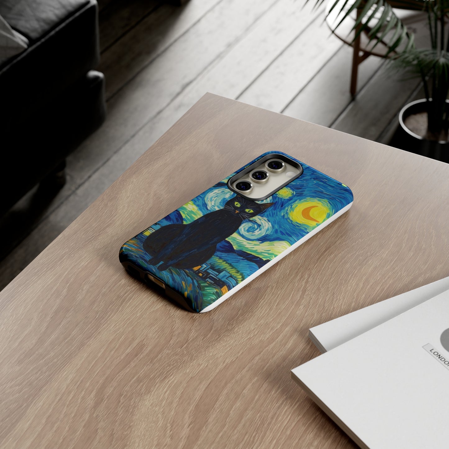 Starry Night Van Gogh Black Cat iPhone, Samsung Galaxy, Google Pixel  Case | Embrace Artistic Whimsy and Feline Charm