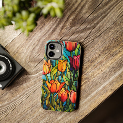 Stained Glass Tulip Floral Aesthetic iPhone Case | Embrace the Beauty of Nature in Full Bloom