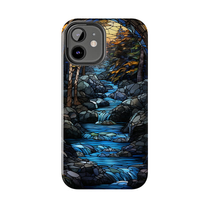 Stained Glass Stone Bridge and River Phone Case: Art Nouveau Floral Design | Bohemian Elegance Compatible with iPhone 14 Pro Max