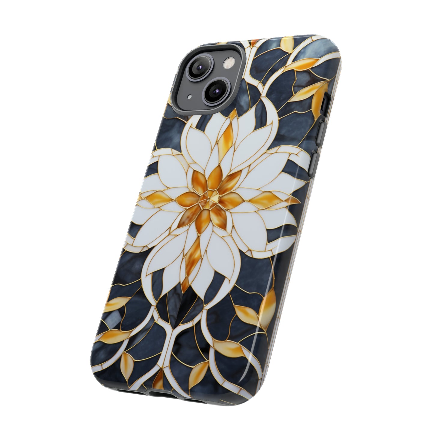 Art Deco Floral Gold & Blue Mosaic