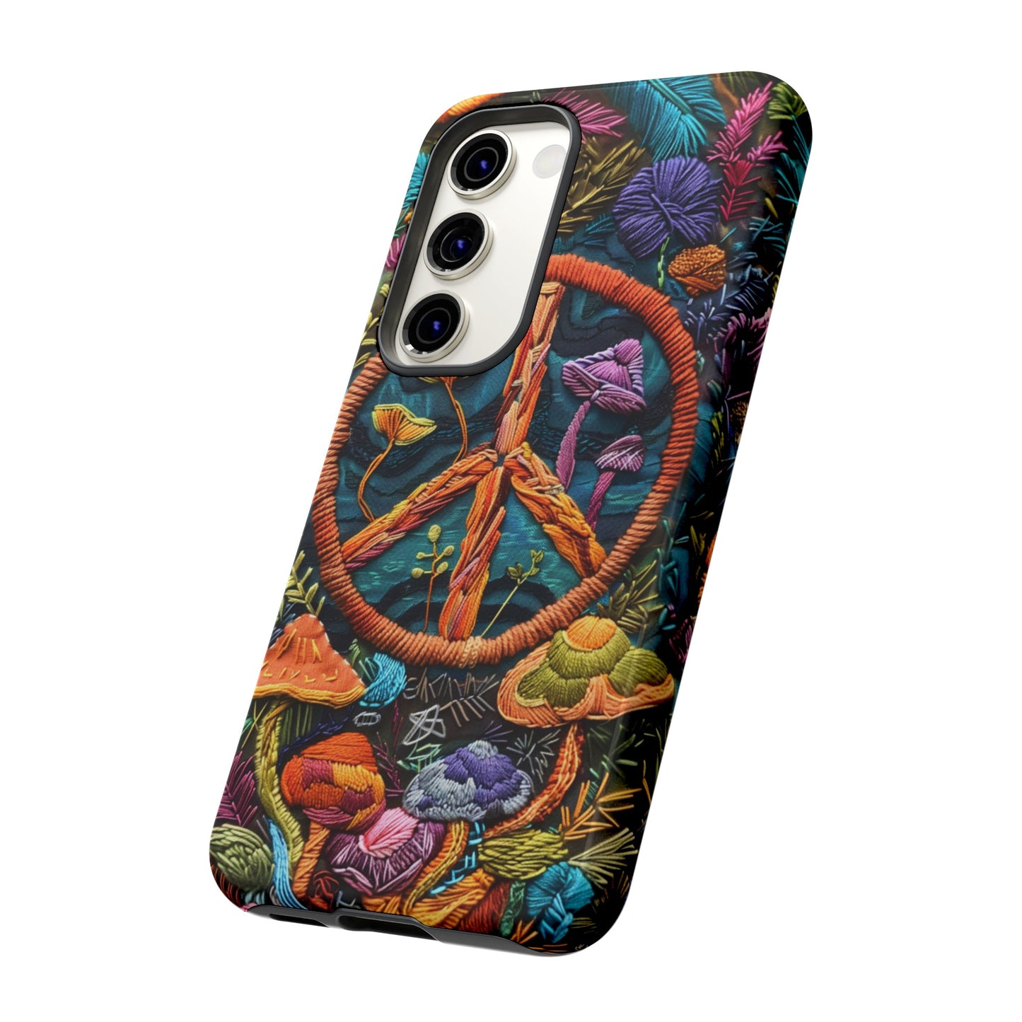 Embroidery Style Magic Mushrooms and Peace Sign Phone Case